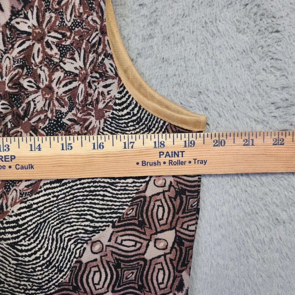 Vintage Kathie Lee Dress Womens XL Brown Patchwork Animal Print Floral Tie Neck‎
